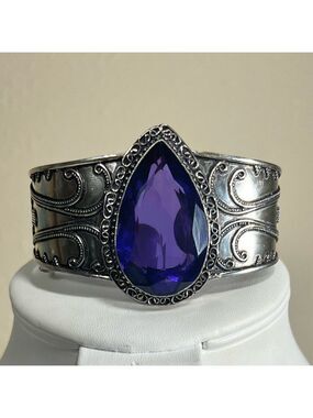 Vintage Style Amethyst 925 Synthetic Gemstone Bangle